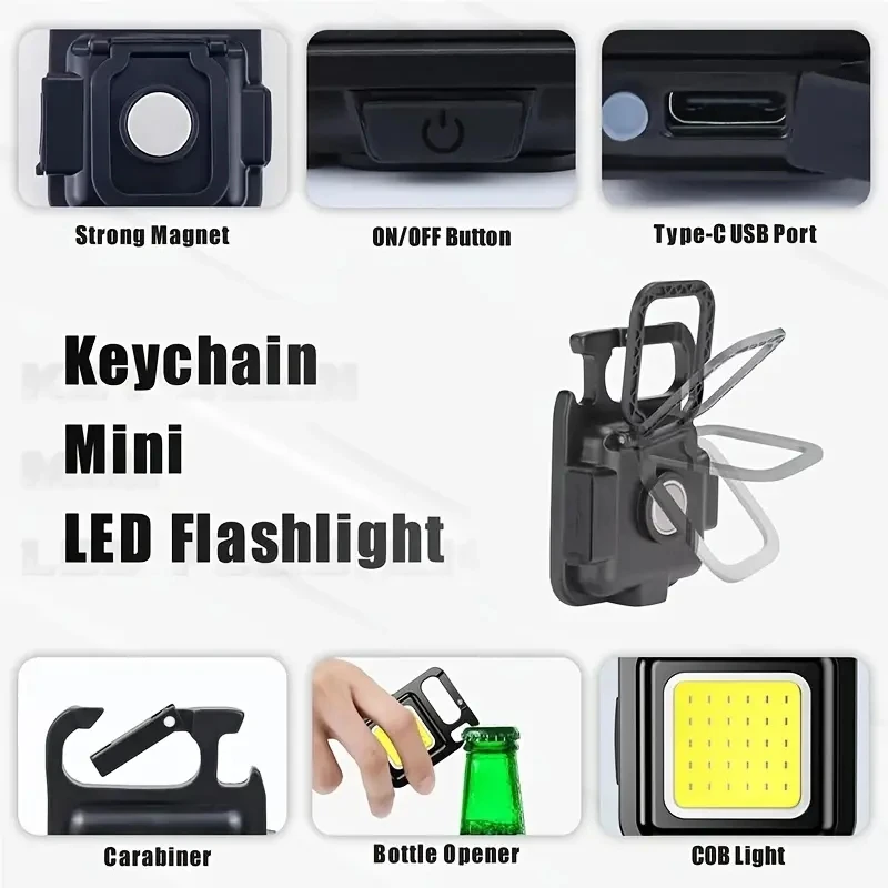 Free Shipping COB Rechargeable Key Chain Light COB Super Bright LED Flashlight With Bottle Opener Small Pocket Flashlight