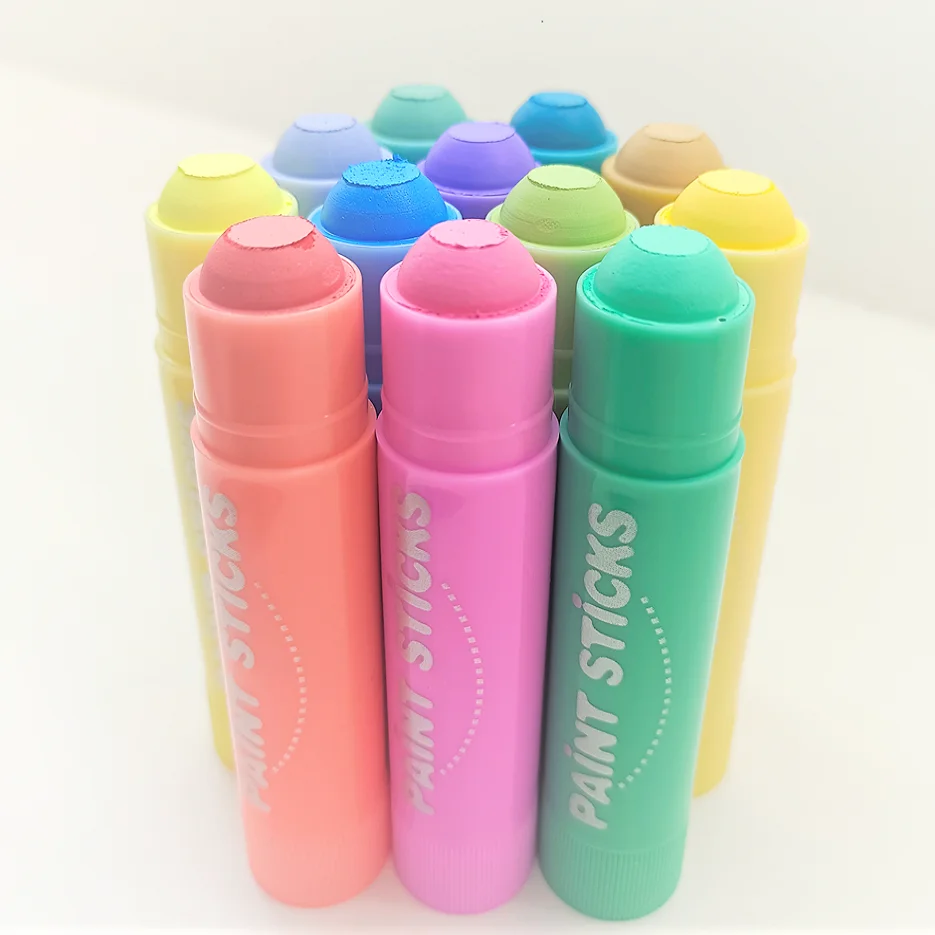 12 macaron colors solid tempera paint sticks mess-free washable