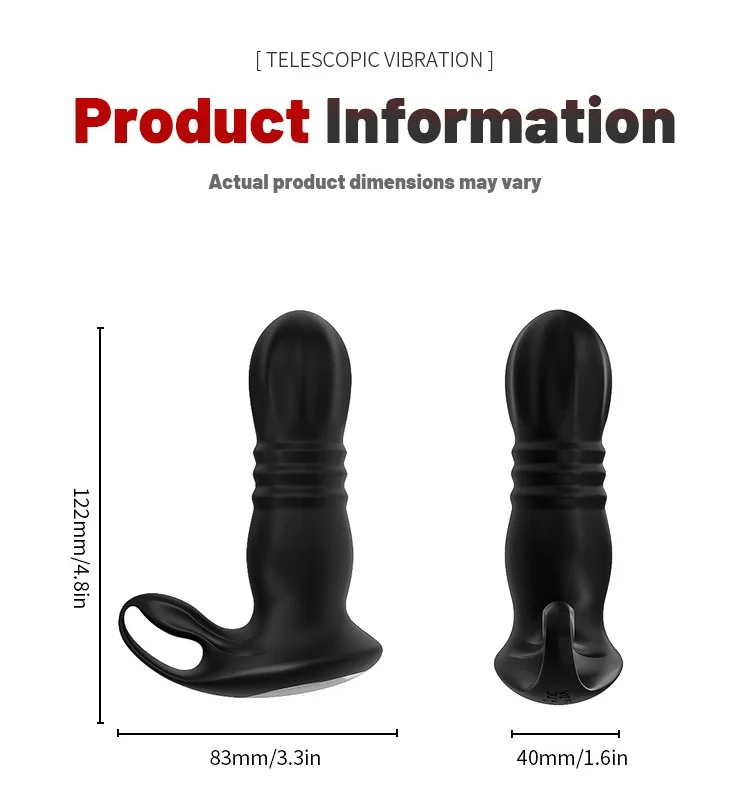Amoura waterproof telescopic anal plug with 9 vibration patterns and manual switch