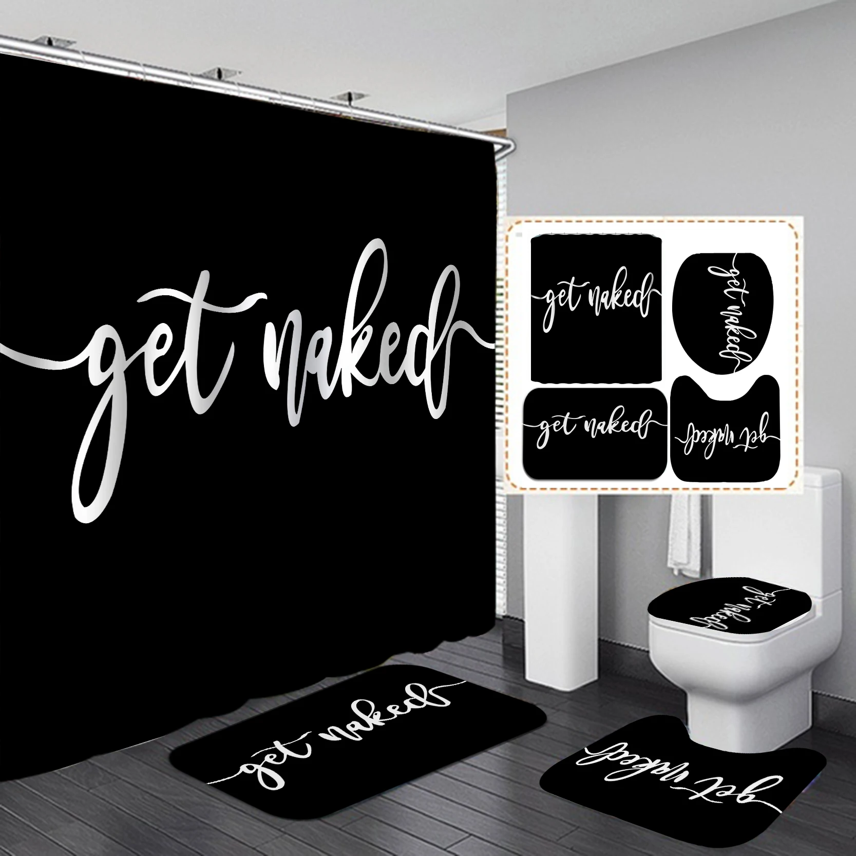 3d Styles 4pcs Get Naked Funny Quotes Shower Curtain Sets With Rugs - Buy  Lets Get Naked Shower Curtain Sets With Rugs 4 Pcs Funny Quotes Get Naked  Bathroom Decor Sets Durable Waterproof Fabric ...