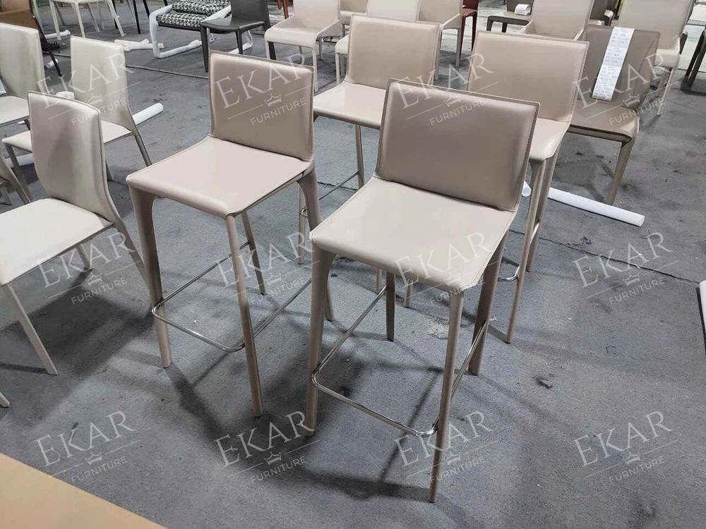 Ekar Furniture Foshan Supplier Nordic Design Saddle Leather Luxury Home Bar High Chair details