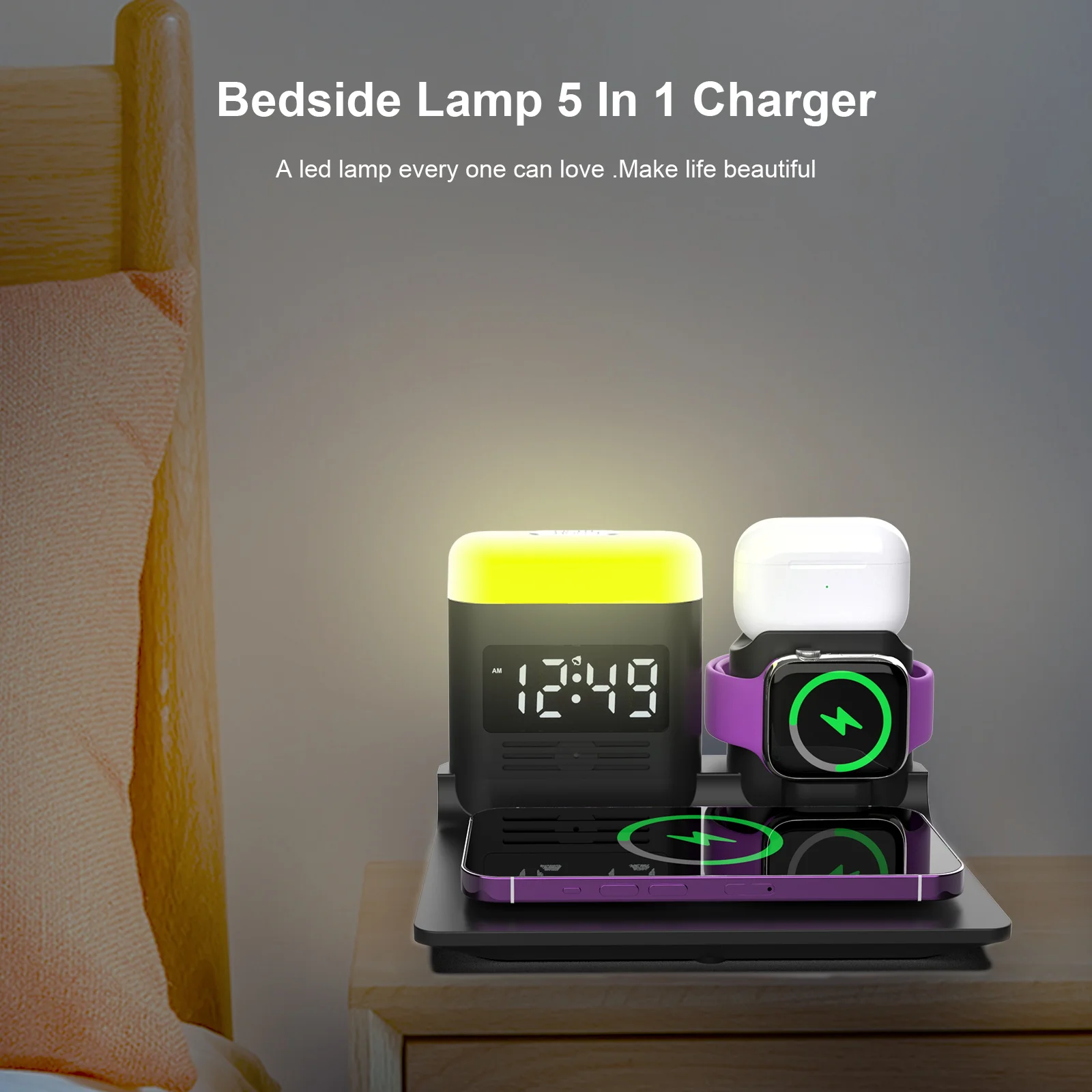 5-in-1 Multifunctional LED Light Electric Phone Charging Station New Product Multiple Device Adapted Chargers Adapters Wholesale
