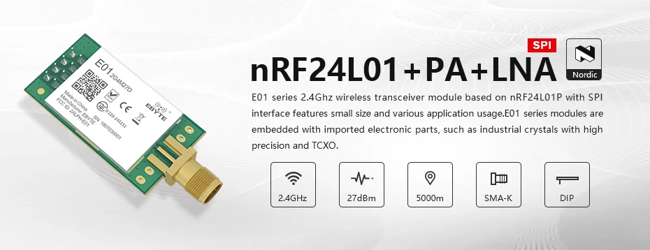 E01-2G4M27D Ebyte Mô-đun Rf Không Dây Chi Phí Thấp NRF24L01P 2.4Ghz Module Giải Pháp Iot
