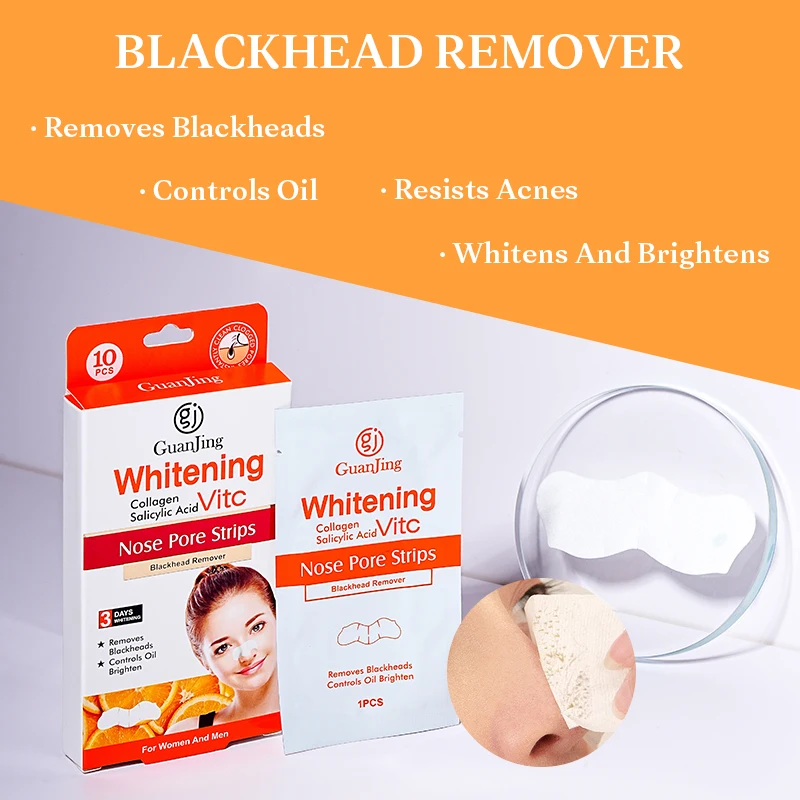 Guanjing Whitening Blackhead Remover Vitamin C& collagen Nose Patch Salicylic Acid Nose Pore Strips for Women and Men