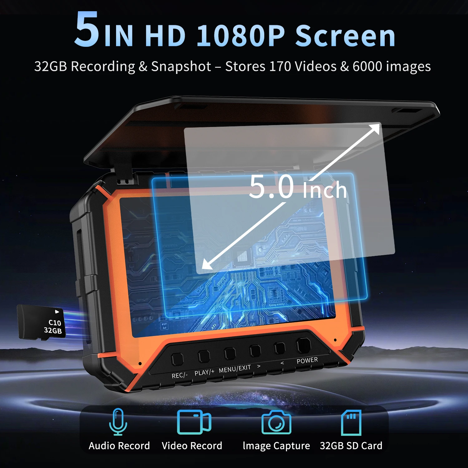 10200mAh Sewer Camera DVR 32GB&Meter Counter 1080P IP68 Pipe Camera With 23mm HD Lens Drain Camera 5inch Monitor 10m/20m/30m/40m/50M Optional