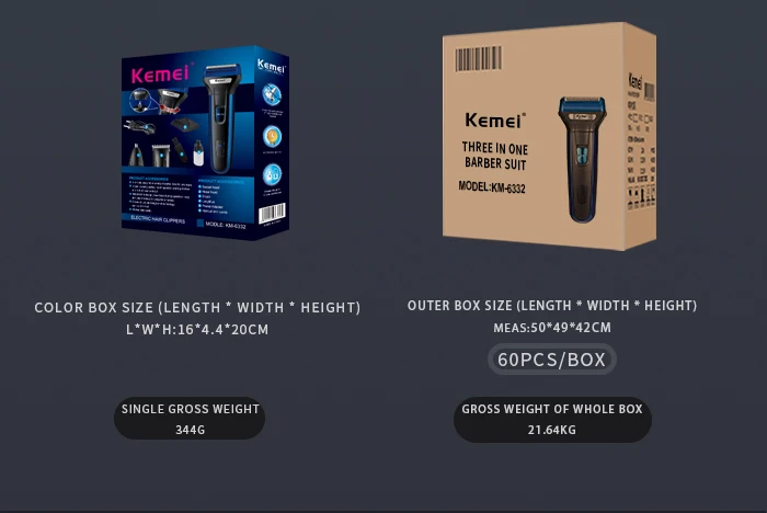 Net Pilot Light Nose Hair Device Barber Scissors Razor Kemei km-6332 3-In-1 Head Razor Floating Double Blade Shaver