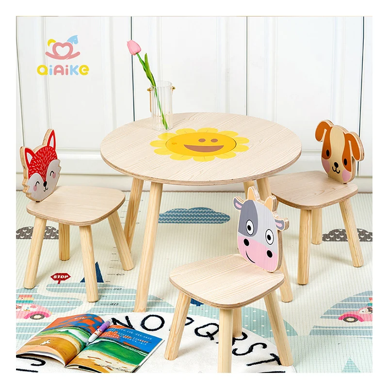 Customize preschool educational 4 in 1 wooden furniture wooden kindergarten table and chair set for kids