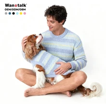 Eco-Friendly Blue Striped Half-fleece Polyester Cotton Winter Pet Knitted Dog Sweater