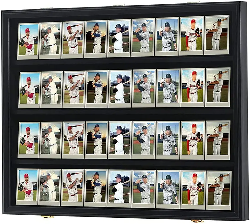 thumbnail image 2 of Wall Mount Sports Card Display Case For 24 Graded Cards – UV Protected Acrylic Door, Walnut Finish – Perfect For Baseball, Football, Basketball & Hockey Collections 2 of 11