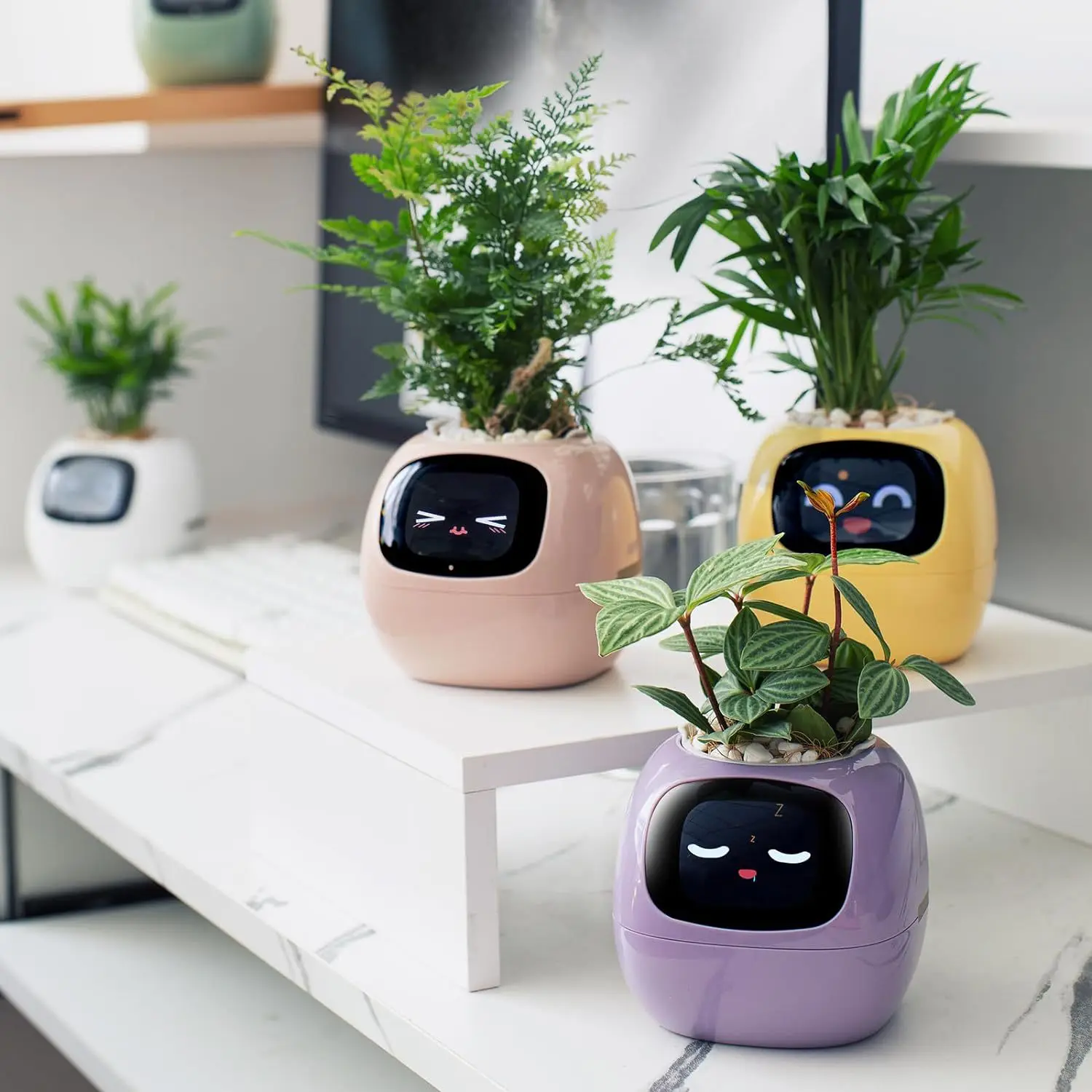Automatic Water Absorbing Flower Pot AI Sensor Digital Pet Flowerpot Plastic Mini Plant Pot Desktop Intelligent Smart Planter