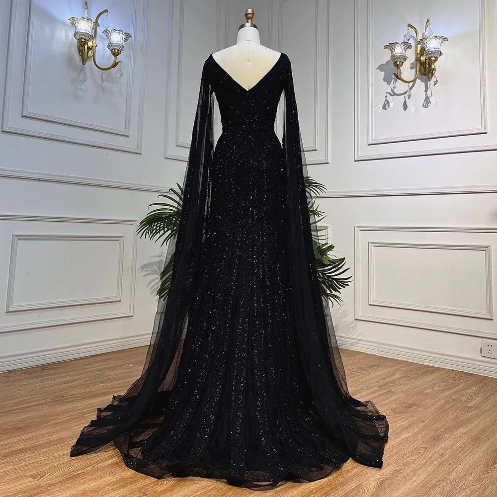 fitted lace wedding dress Black High Neck Sparkly Long Sleeve Unique Prom Dress Gorgeous Evening main image 1