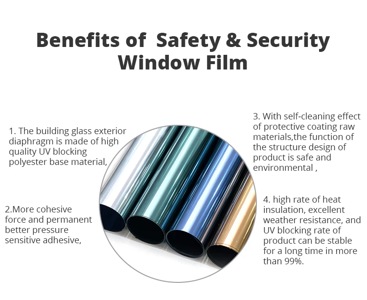 Film Building Popular PET Multi-ply 1.52 X 30 Blue Silver Solar Window Tint Film for Commercial Building