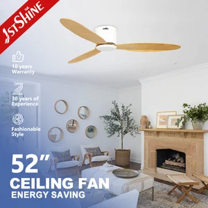 1stshine Ceiling Fan Factory Sales 3 Wooden Blades Flush Mounted 52 Inches Ceiling Fan with Remote