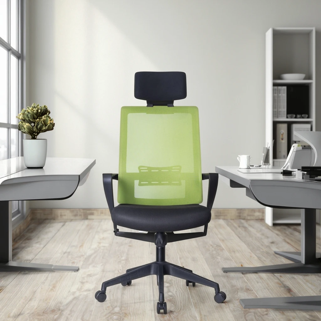 Ergonomic Modern Executive Office Chair with Adjustable Lumbar Support Mesh Back Breathable Material Fixed Arms Steel Base 3