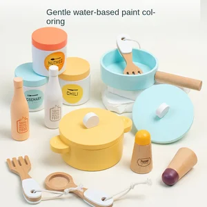 Young Children's Wooden Play Set Kitchen Combination Range Hood & Out-of-Pool Simulation Cooking Stove for Kids' Playtime