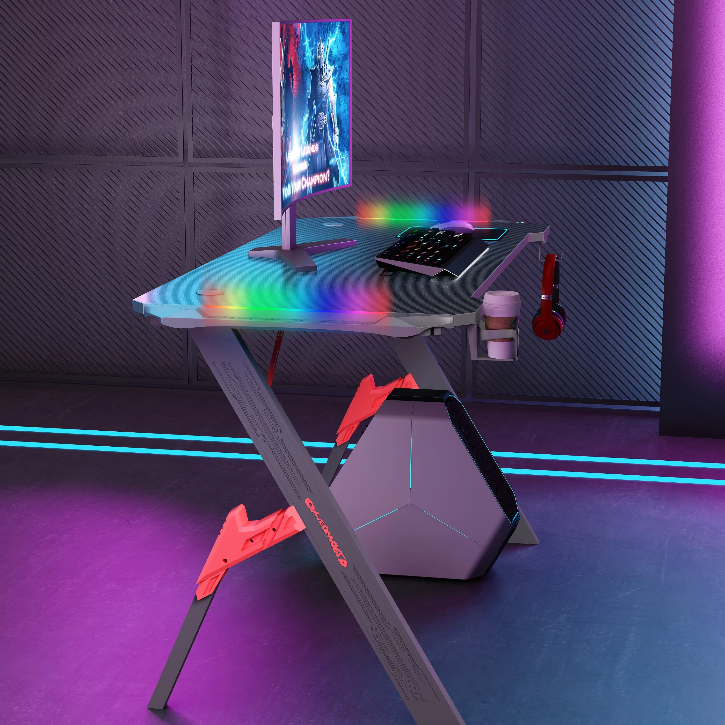 Yizhuo Newest Upgrade Cheap Gaming Table Home Office Furniture PC Gaming Desk Game Table Gaming Gamer Desk With RGB LED