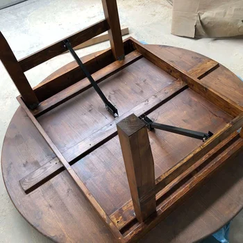 KVJ-1703 rustic wood furniture round foldable farm table vintage wood folding table