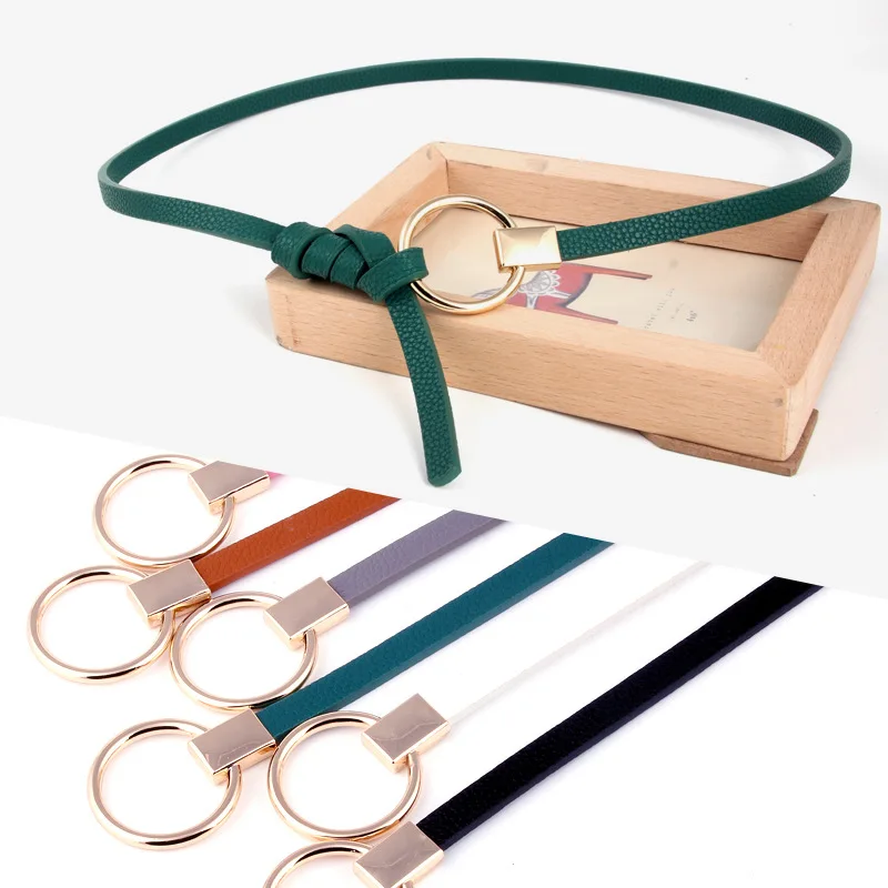 2024 новый корейский полиуретановый тонкий ремень декоративное платье УЗЕЛКОВЫЙ маленький женский с круглой пряжкой