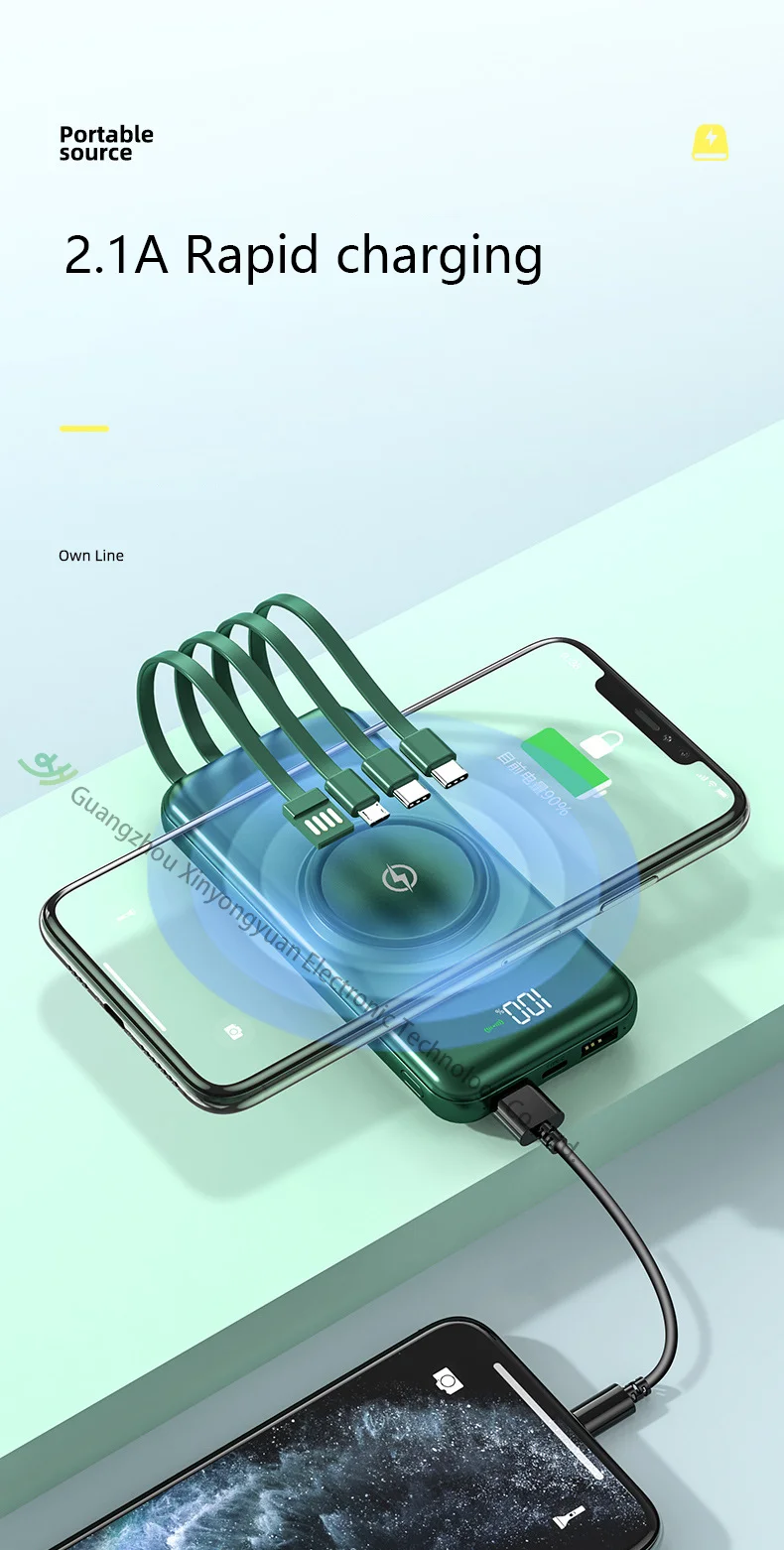 Wireless Power Bank with Cable and 10000 Mah Big Capacity Quick Charge