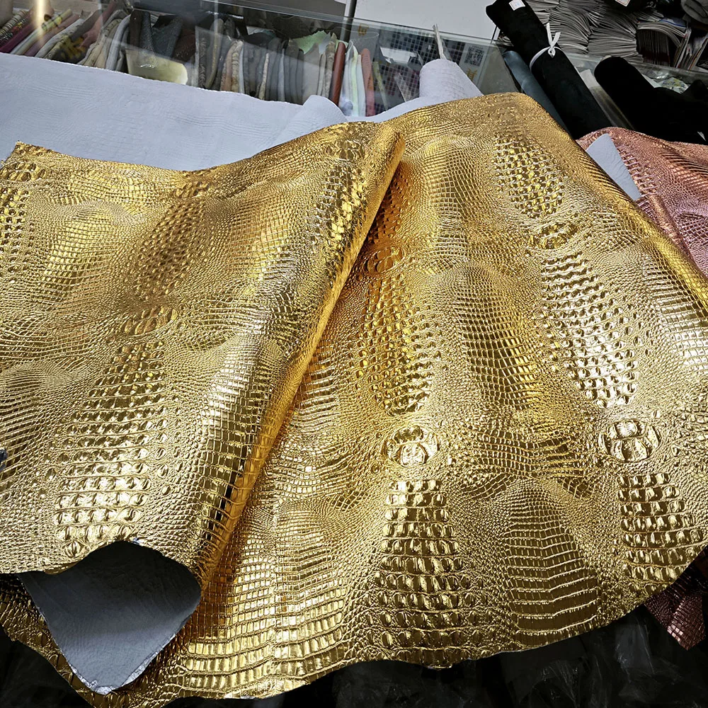 Metallic Genuine crocodile Embossed Leather alligator Pattern Cow Skin ...