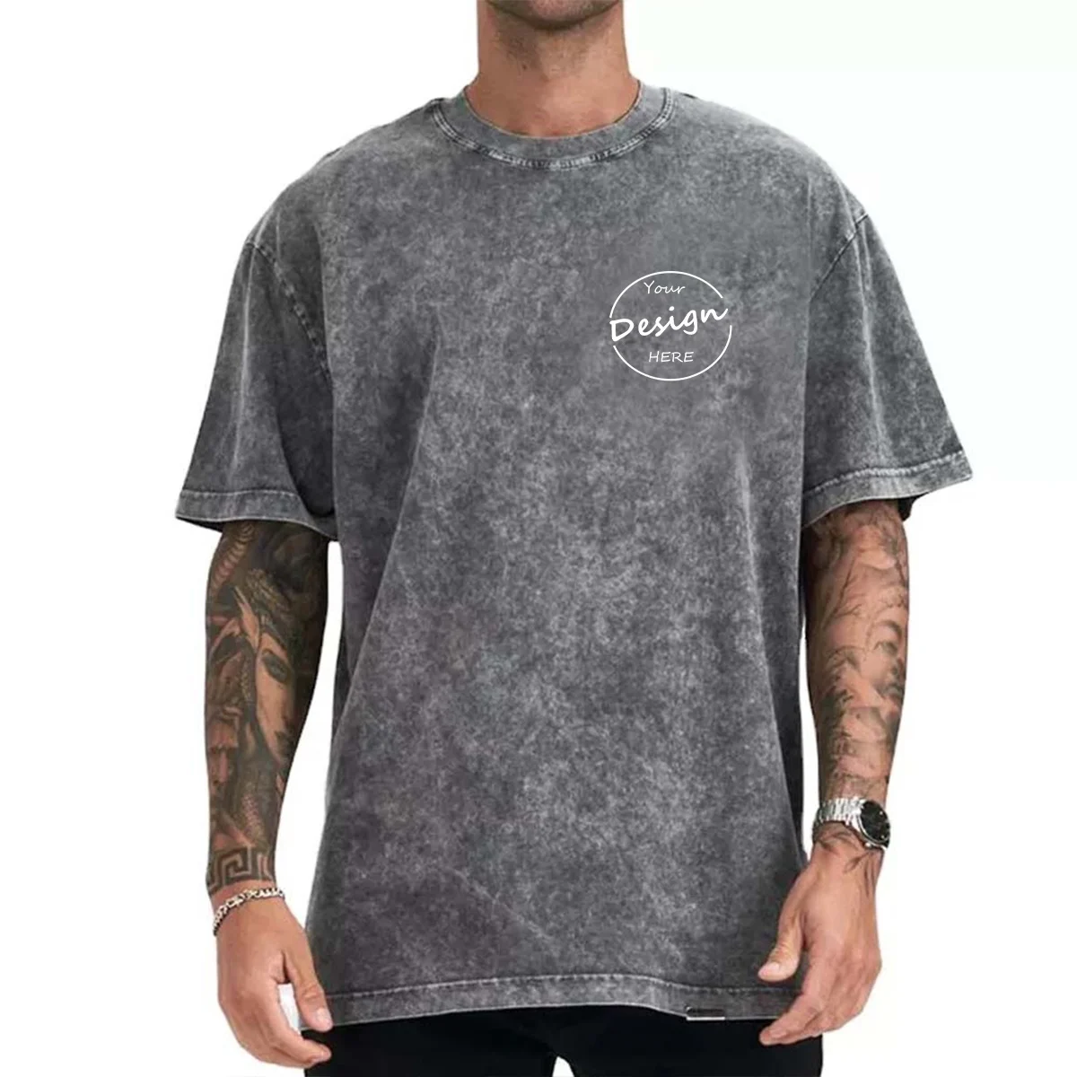 0704B Men Acid Wash T Shirt Plain Blank Vintage Heavy Weight Cotton T-Shirts Distressed Acid Wash T-Shirt Men Oversized T Shirts