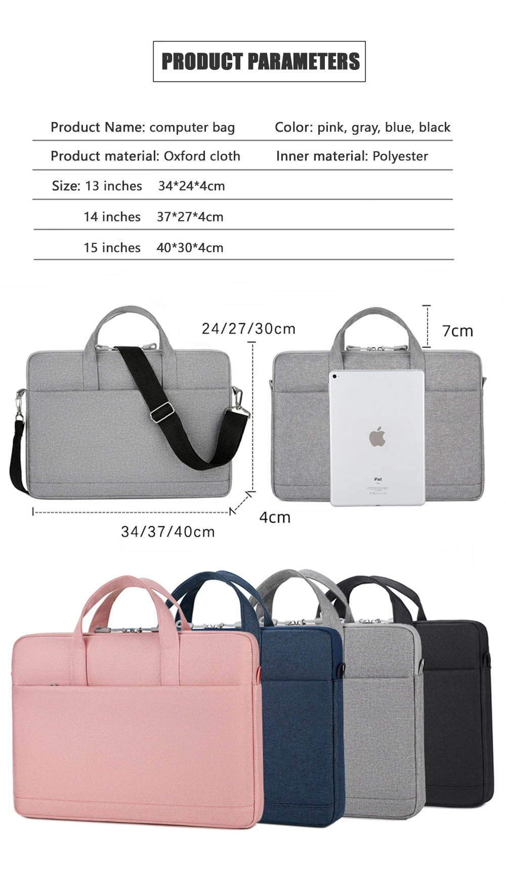 Portable Laptop Tote Laptop Bag 15.6 Inch Waterproof Business Computer