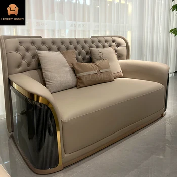 Light Luxury Modern Two Seat Leather Sofa Wood Legs Sponge-Filled Rectangle Shape 10-Year Warranty for Apartment Villa