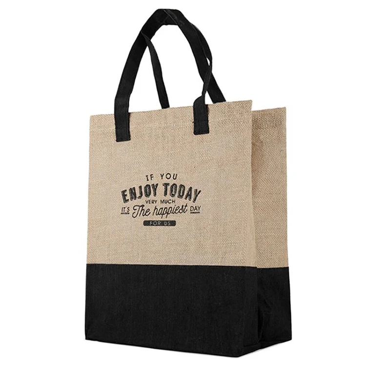 Wholesale Cheap Reusable Custom Logo Printed Grocery Shopping Tote Jute Bag with Leather Handle Large Hemp Burlap