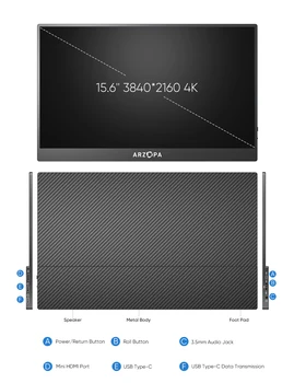 Arzopa 15.6 Inch 4K Portable Monitor - HDR & Anti-Blue Light