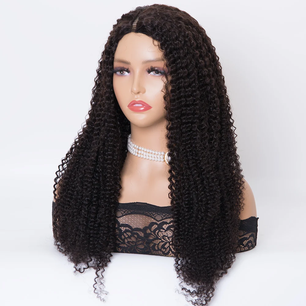 Kinky curly texture 24 inch human hair machine made V part wigs for women