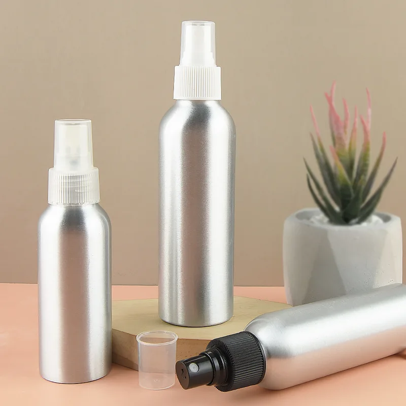 30ml 50ml 100ml 120ml 150ml 200ml Custom Empty Refill Silver Aluminum Metal Mist Spray Bottle With White Black Mist Sprayer