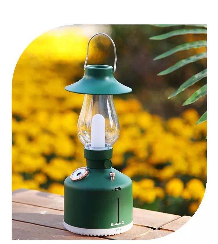 Air Humidifier with LED Light Camping Lamp Aromatherapy Diffuser USB Chargeable Retro Kerosene Lamp Humidificador