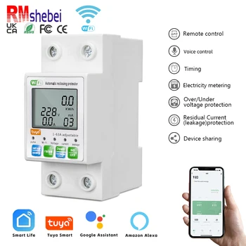 RMshebei smartlife  WIFI MCB Smart Electric Meter Kwh 63A 110V 220V Breaker WIFI Voltage protector  wifi smart circuit breaker