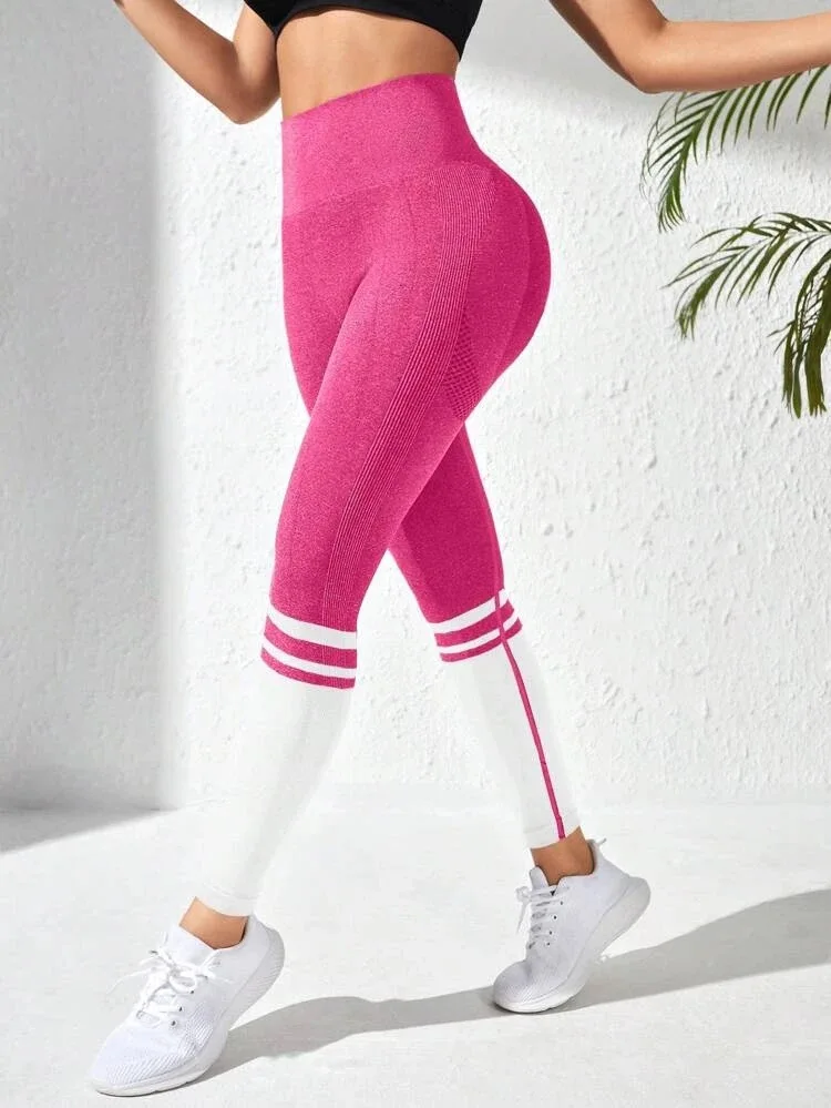 2023 New Spliced Hip Lift Yoga Pants Stripe Letter Seamless Sports Fitness Yoga Pants Buy