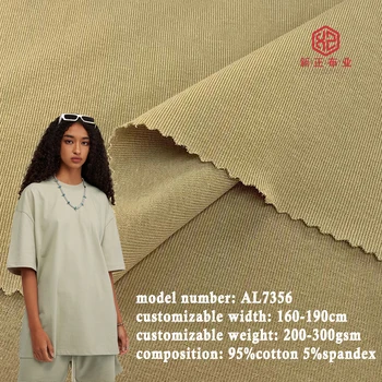 customizable high end fabric 200-300gsm 1*1 rib 95% cotton 5% spandex knitted rib fabric