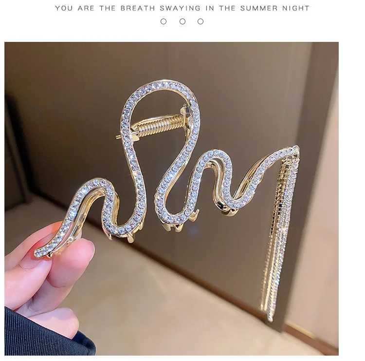 2023 Wholesale 11.5cm Hair Claw Clip Snake Shape Large Metal Rhinestone