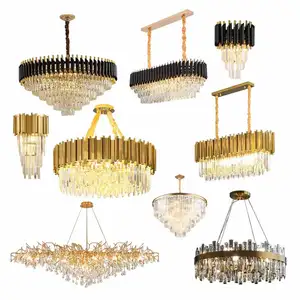 Modern European Vintage Luxury Crystal Chandelier Golden Decorative Hanging Light for Hotel Lobby Big Pendant Lights
