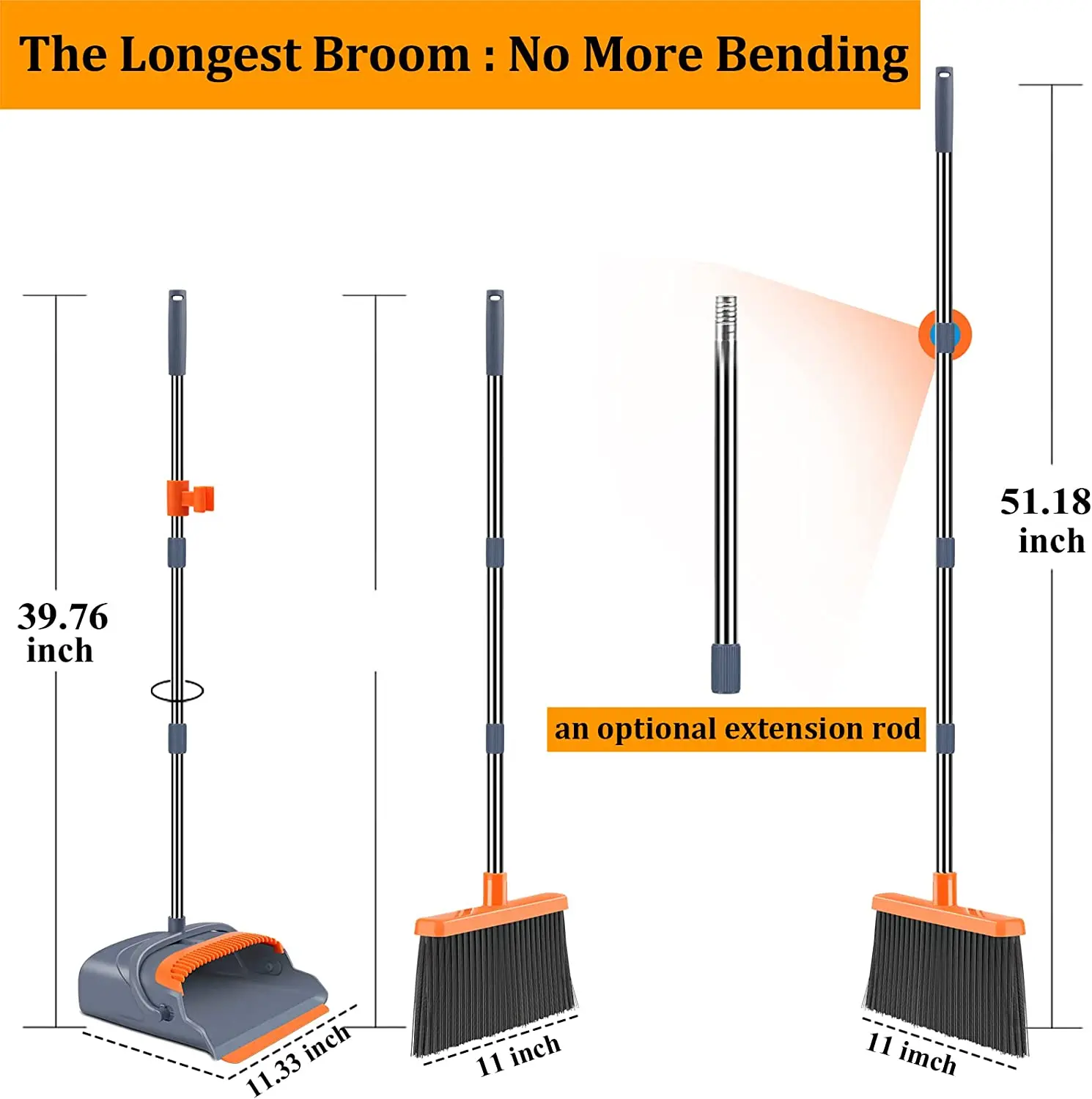 Non-slip Long Handle Broom And Dustpan Home Cleaning Tools Extendable ...