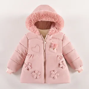 Customized Children's Printed Casual Turtleneck Zipper Girls Thick 80% Down Breathable Polyester/Cotton Coats Clothes for Kids