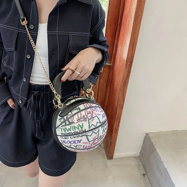 Sac Bandoulière Rond Tendance Pour Femmes - Chaîne De Basketball Élégante Sac à Main à La Mode, Cadeau Parfait Pour Voyage Et Travail
