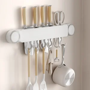Suction Cup Kitchen Storage Rack  Knife Holder Spatula Spoon Row Hook Storage Wall-Mounted Household
