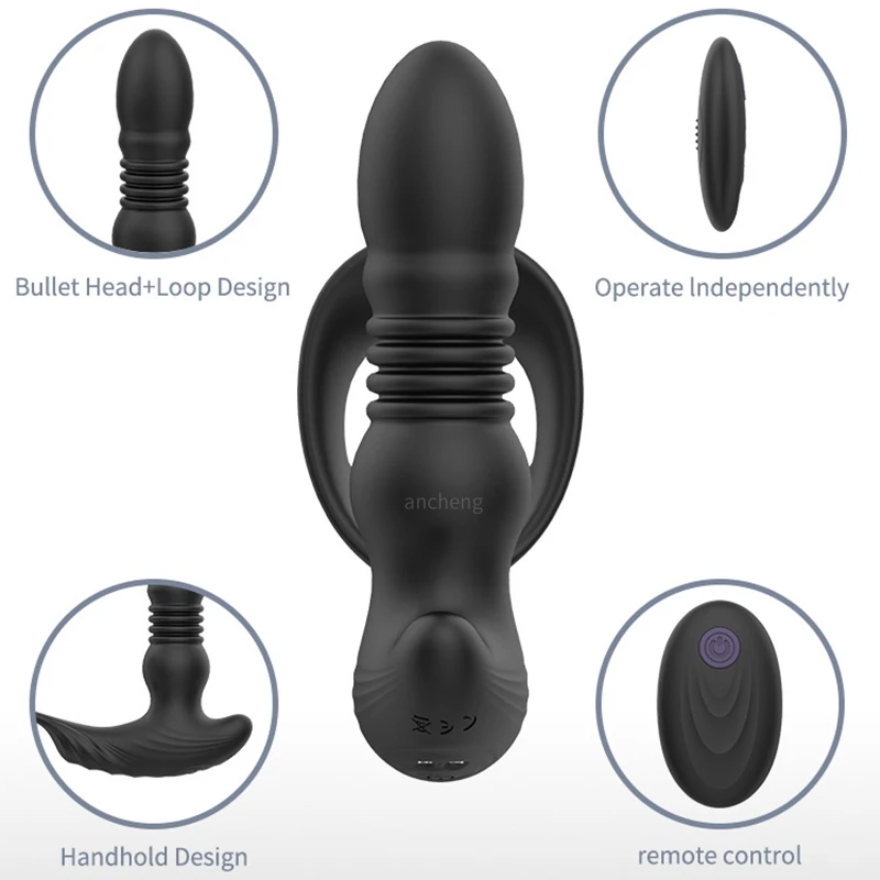 New anal vibrator with penis ring vibrating prostate massager thrusting butt plug vibrator for men women anal sex toys