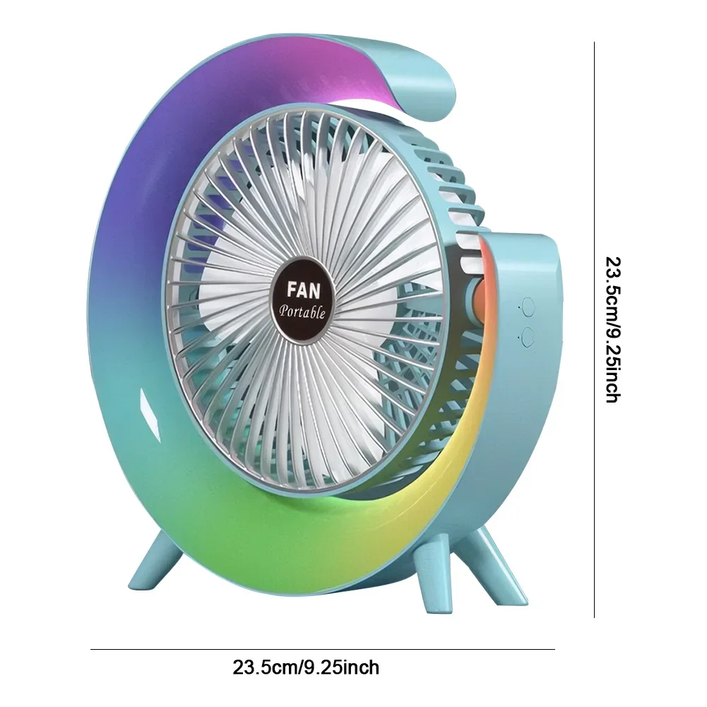 3 Speeds With Colorful Light Personal Fan 180 Degree Rotatable Desktop Fan for Home Office Bedroom Dorm Summer Gift