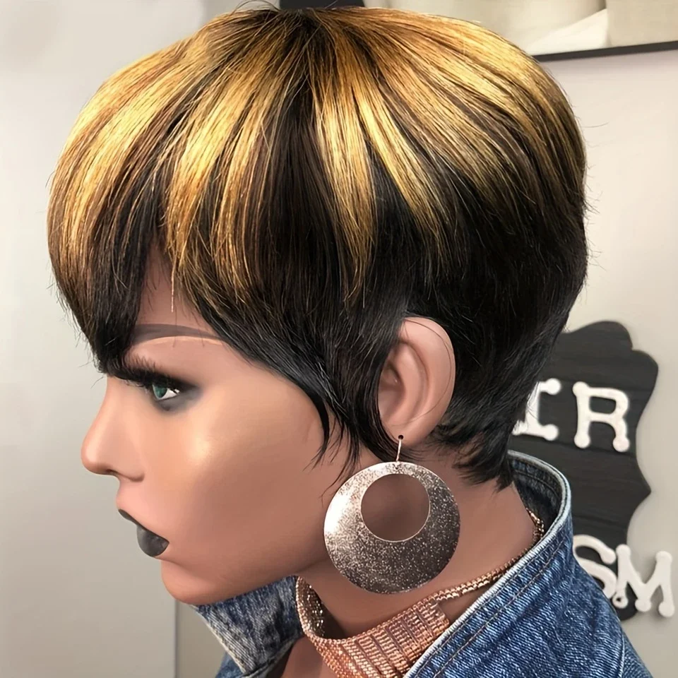 Parrucca Pixie Cut da 6 pollici per capelli umani da donna, realizzata a macchina_voghion.com