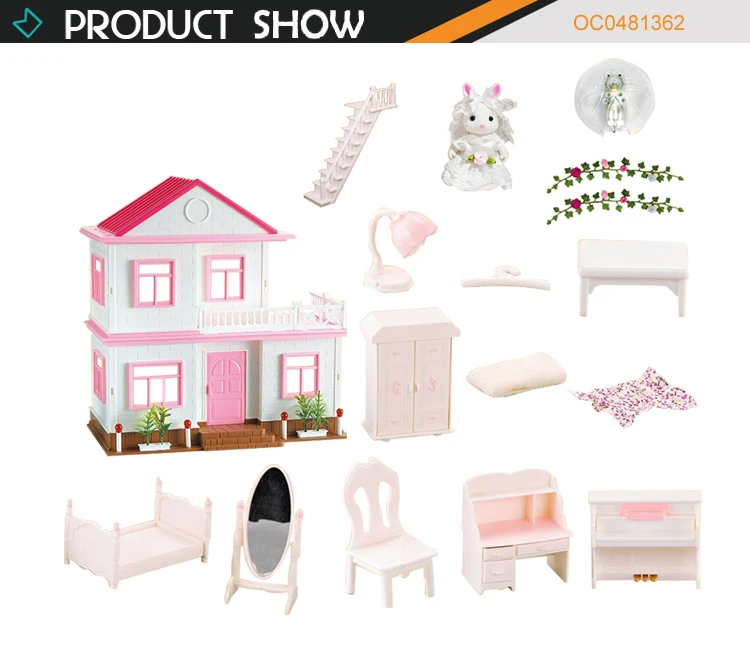 High Quality Simulation Cute Rabbit Playhouse Mini Doll House Toy With Light