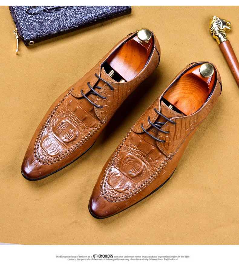 Dress Shoes Men Genuine Leather Laceup Oxfords Shoes Crocodile Pattern
