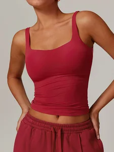 New Summer Women's Fashion Versatile Solid Color Strap Square Collar Sports Fitness Yoga Top