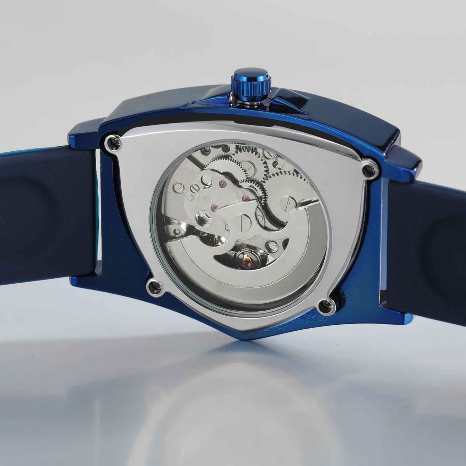 Winner Triangle Blue Skeleton Mechanical Watch
