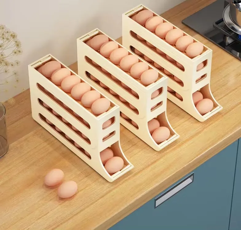 Egg Holders Dispenser for Home and Kitchen Space Storage Organizer Accessories Automatic Rolling Egg Trays with 4 Tiers