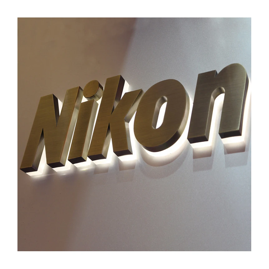 高品质防水亮起3d金色油漆丙烯酸背光led字母标志